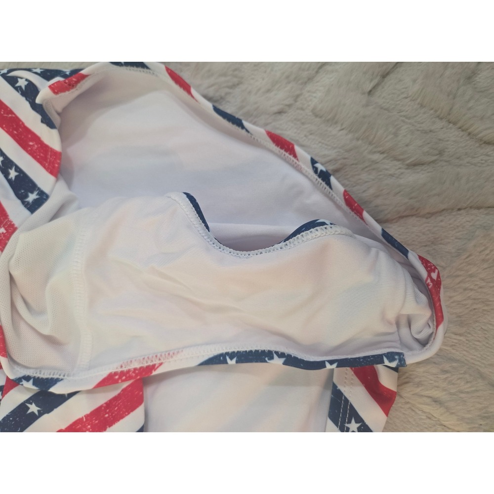 Americana Stars and Stripes One Piece Swimsuit Gold Ring Accent Red White Blue M - Picture 5 of 5